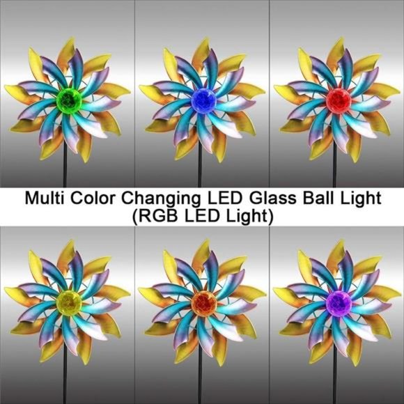 57 Inch Solar Wind Spinner with Metal Garden Stake, Multi Color Changing LED - Picture 5 of 5